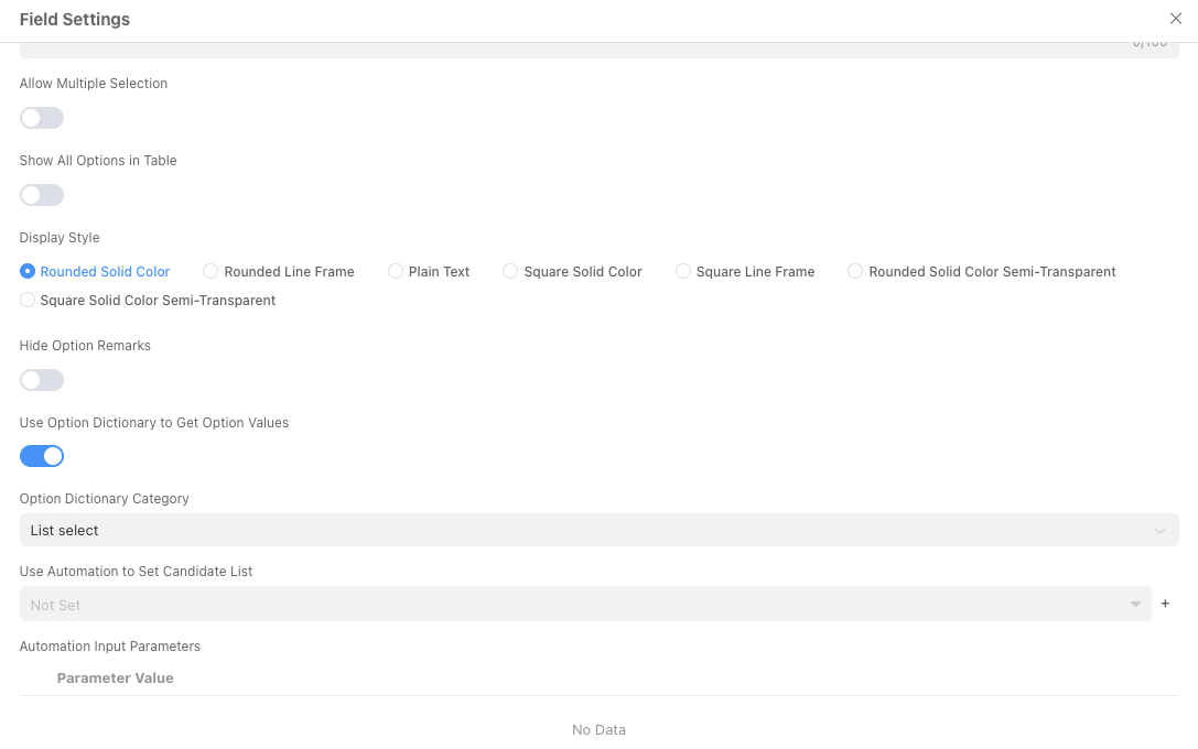 List Selection - Field Configuration