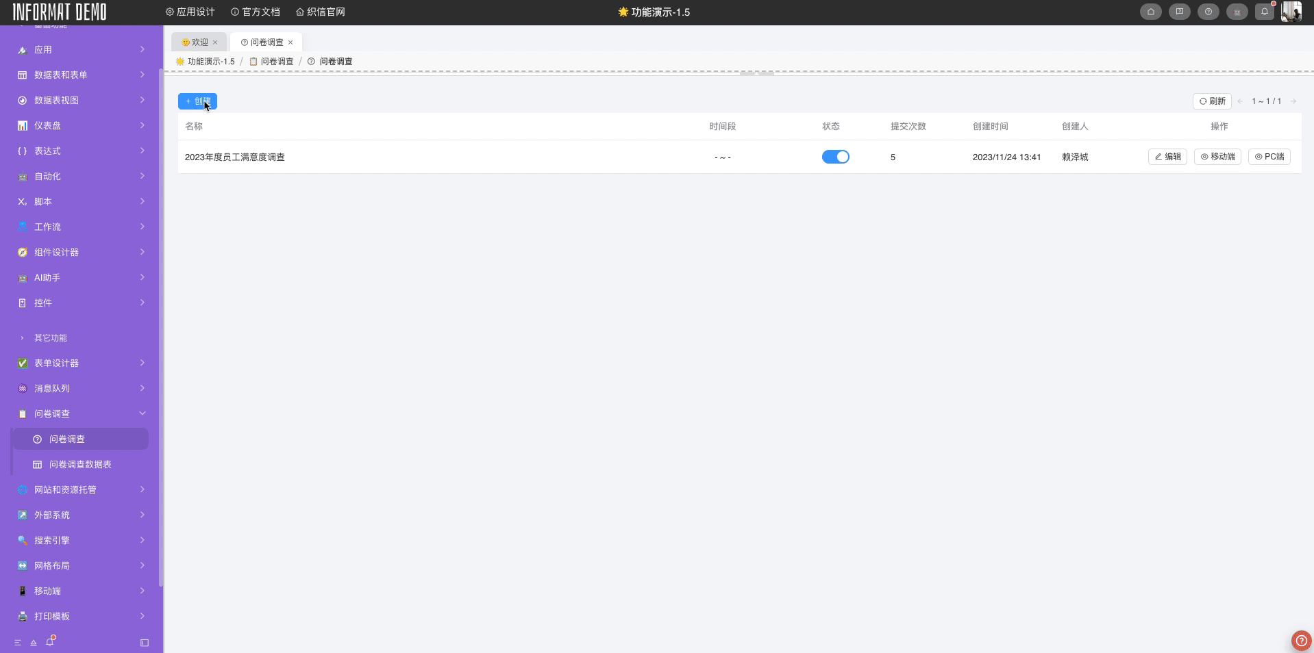 Create Questionnaire Instance on User End
