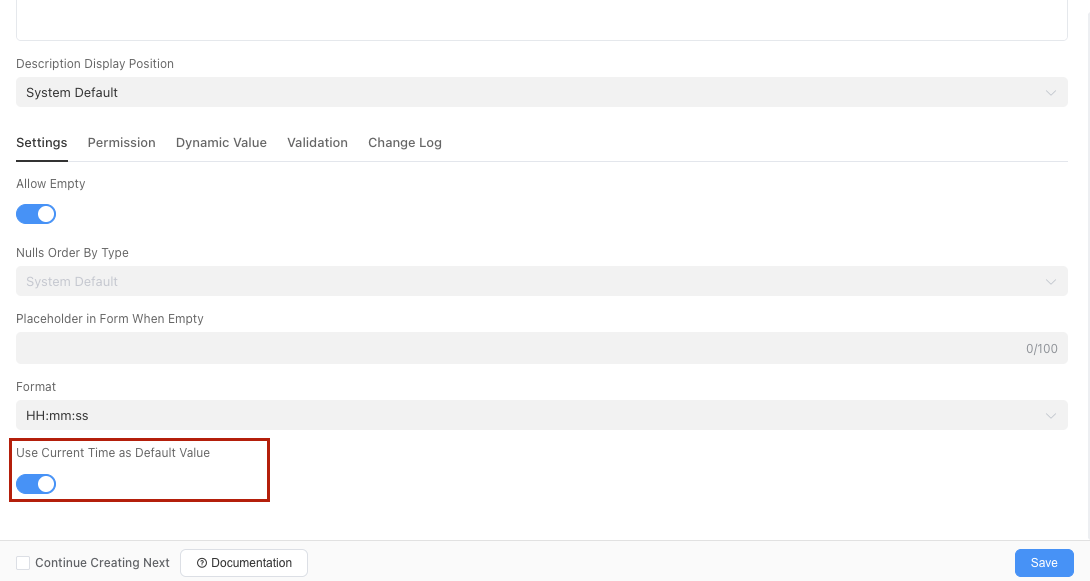Use Current Time as Default Value